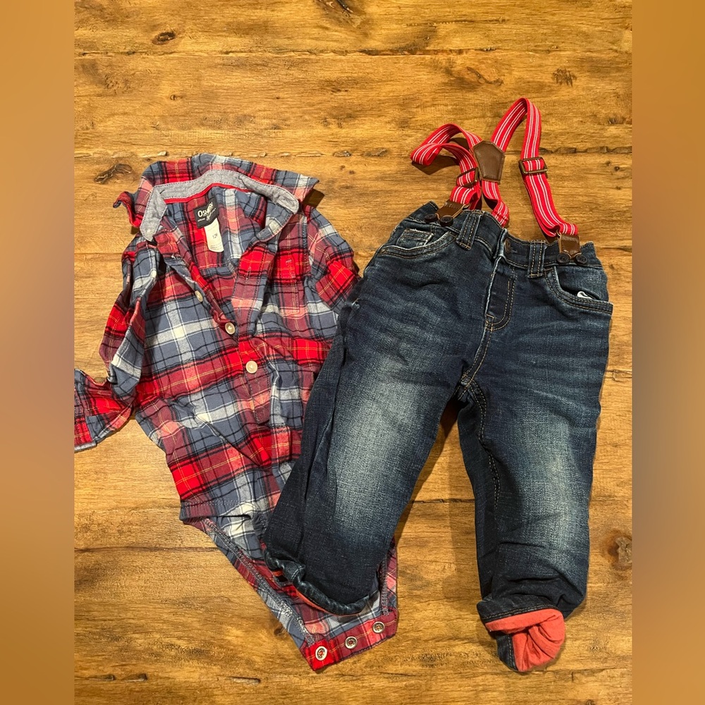 OshKosh B’Gosh red and jean outfit 12m